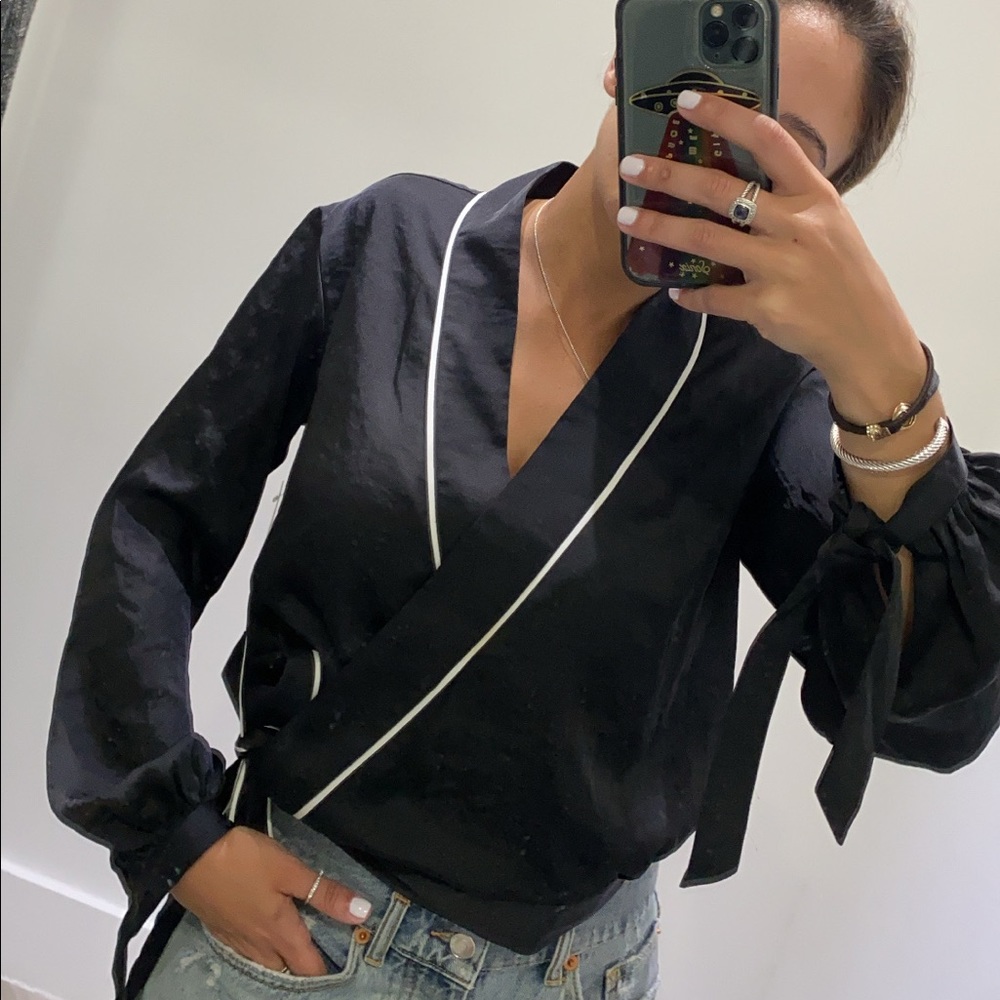 Silk long sleeve wrap top NWT